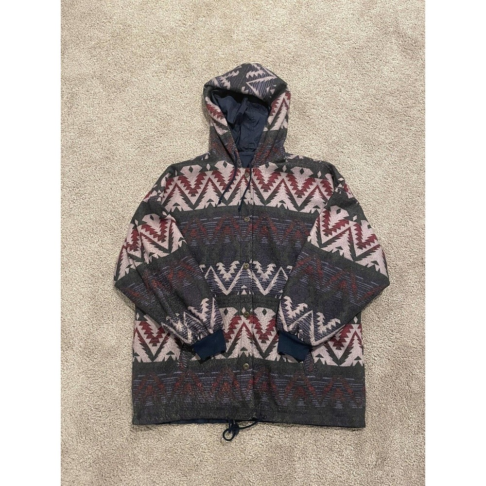 Vintage Aztec Reversible Windbreaker Jacket Hooded Drawstring Karizma Size XL